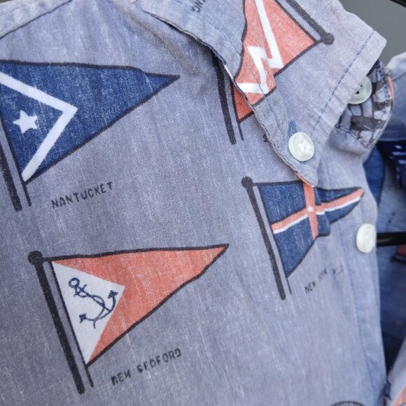 Reyn Spooner Men's Compass /Nautical Signal Flags Print Blue Long Sleeve Shirt - Picture 5 of 6